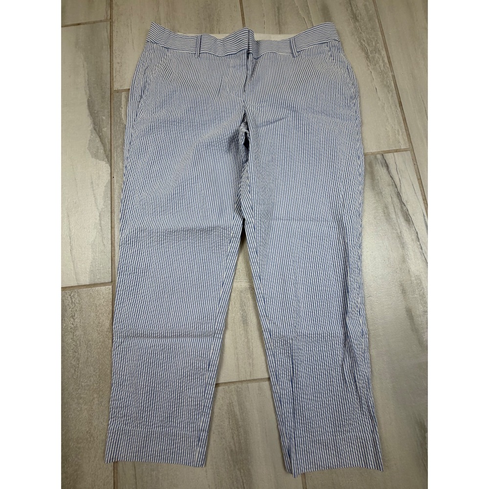 J.Crew Womens Blue White Seersucker Striped Cropped Pants Size 10 F1428 Preppy